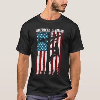 Line American Flag Electric Cable Patriotic Line T-shirt