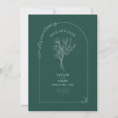 Line Art Arch Bouquet Emerald Wedding Save The Date (Voorkant)