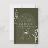 Line Art Arch Green Wedding QR Code RSVP Kaartje (Voorkant)