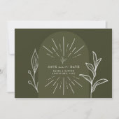 Line Art Arch Script Green Wedding Photo Save The Date (Voorkant)