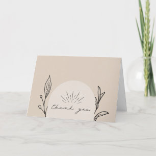 Line Art Arch Script Tan Botanical Wedding Bedankkaart