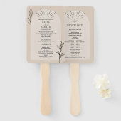 Line Art Arch Tan Botanical Wedding Program Handwaaier (Voorkant en achterkant)