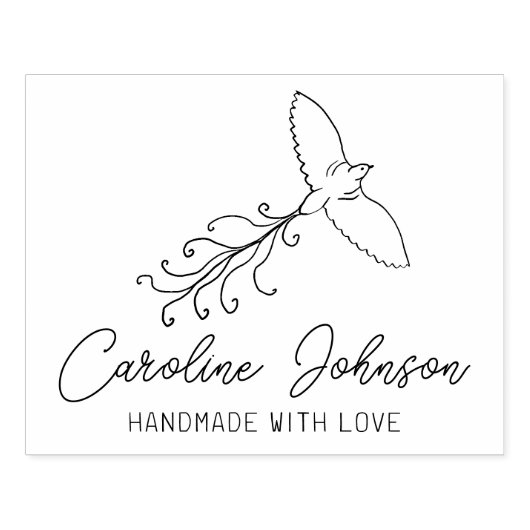 Line Art Bird Custom Handmade with love, Large Rubberstempel (Afrduk)