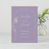 Line Art bloemenboog Lavendel Save the Date Kaart (Staand voorkant)