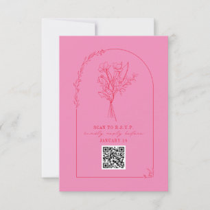 Line Art Bouquet Arch Pink Red Wedding QR RSVP