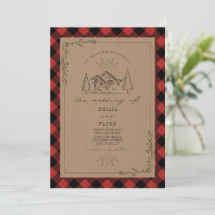 Line Art Buffalo Pset Mountain Wedding Kaart