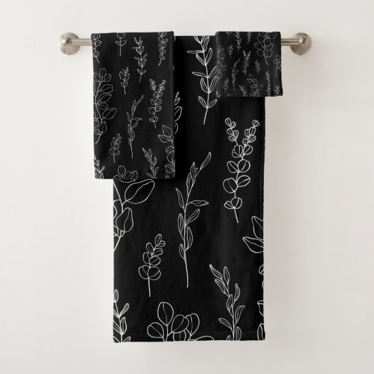 Line Art Eucalyptus Patroon Bad Handdoek (Insitu)