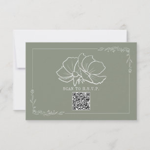 Line Art Floral Sage Green Wedding RSVP Kaartje