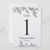 Line Art Floral Wedding Pearl Shimmer Table Number (Voorkant)