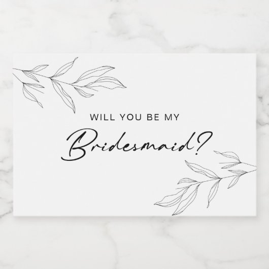 Line Art Foliage Bruidsmeisje Mousserende Wijn Lab Sparkling Wijnetiket (Enkel label)