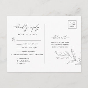 Line Art Foliage Leaf RSVP Briefkaart