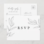 Line Art Foliage Leaf RSVP Briefkaart (Voorkant / Achterkant)