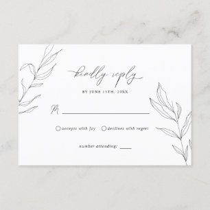 Line Art Foliage Leaf RSVP-kaart Informatiekaartje
