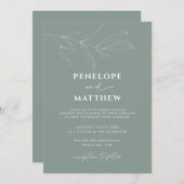 Line Art Foliage Leaf Sage Wedding Invitation Kaart (Voorkant / Achterkant)