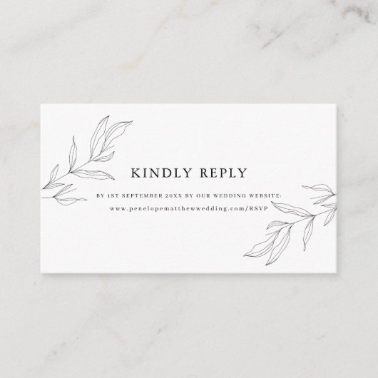 Line Art Foliage Leaf Website RSVP Informatiekaartje (Voorkant)