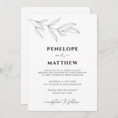 Line Art Foliage Leaf Wedding Invitation Kaart (Voorkant / Achterkant)