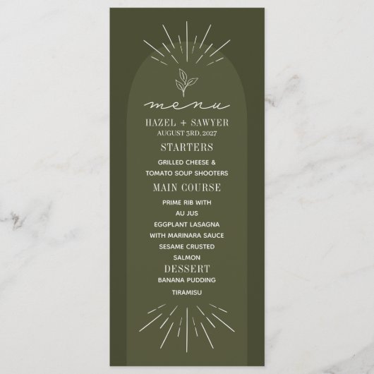 Line Art Green Botanical Wedding Menu (Voorkant)