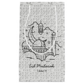 Line Art Happy EID Moubarak Blanc Petit Cadeau Sac (Devant)