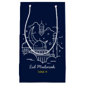 Line Art Happy EID Mubarak Navy petit sac cadeau (Devant)