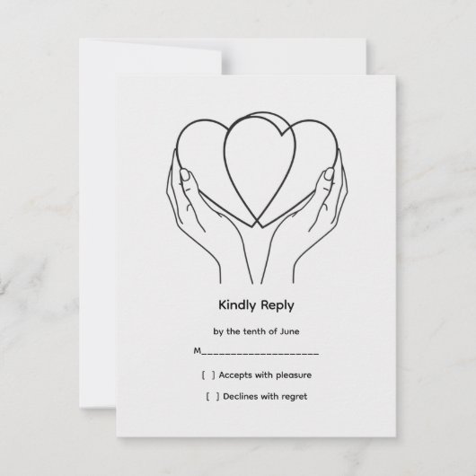 Line Art Hearts & Hands Wedding RSVP Card (Devant)