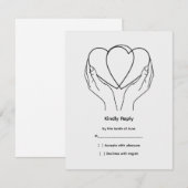 Line Art Hearts & Hands Wedding RSVP Card (Devant / Derrière)