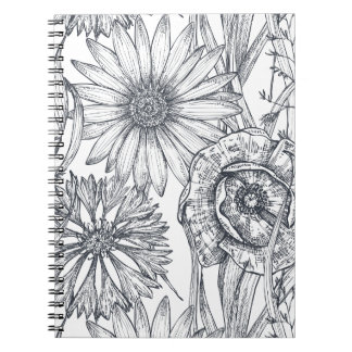 Line art kunstzinnige bloemen  en leuk notitieboek