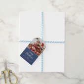 Line art maretak blauw & wit kerstkam cadeaulabel (Met Touw)