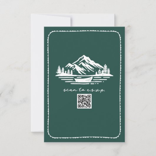 Line Art Mountains Canoe QR Code Wedding RSVP (Devant)