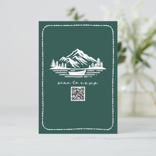 Line Art Mountains Canoe QR Code Wedding RSVP (Debout devant)