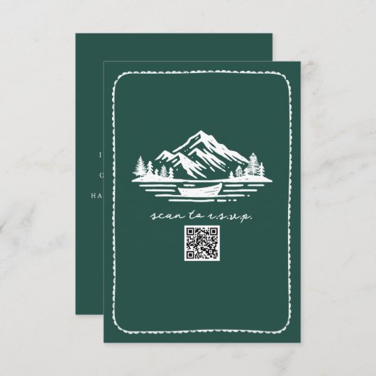 Line Art Mountains Canoe QR Code Wedding RSVP (Devant / Derrière)