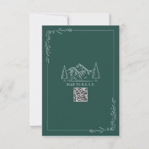Line Art Mountains Emerald QR Code Weddenschap RSV RSVP Kaartje