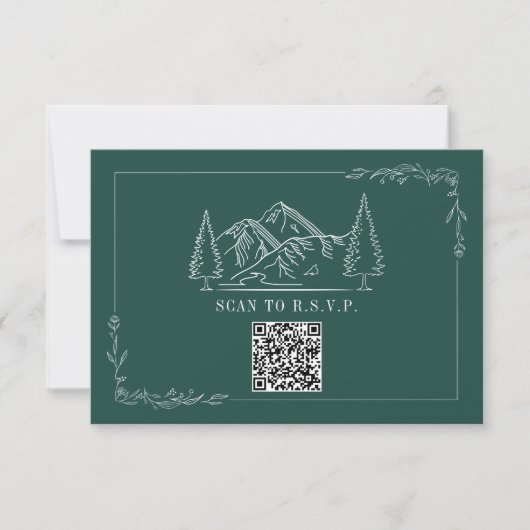 Line Art Mountains Emerald QR Code Weddenschap RSV RSVP Kaartje (Voorkant)