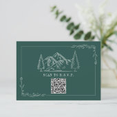 Line Art Mountains Emerald QR Code Weddenschap RSV RSVP Kaartje (Staand voorkant)