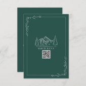Line Art Mountains Emerald QR Code Wedding RSVP (Devant / Derrière)