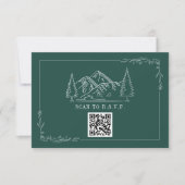 Line Art Mountains Emerald QR Code Wedding RSVP (Devant)