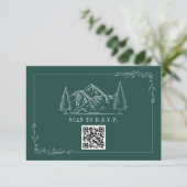 Line Art Mountains Emerald QR Code Wedding RSVP (Debout devant)
