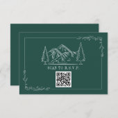 Line Art Mountains Emerald QR Code Wedding RSVP (Devant / Derrière)