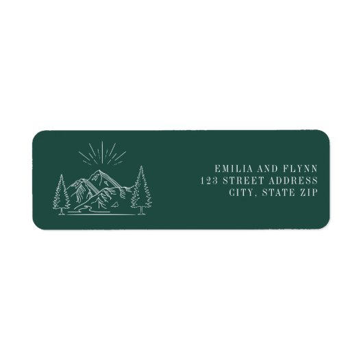Line Art Mountains Emerald Wedding Etiket (Voorkant)
