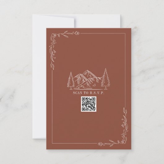 Line Art Mountains Terracotta QR Code Wedding RSVP (Devant)