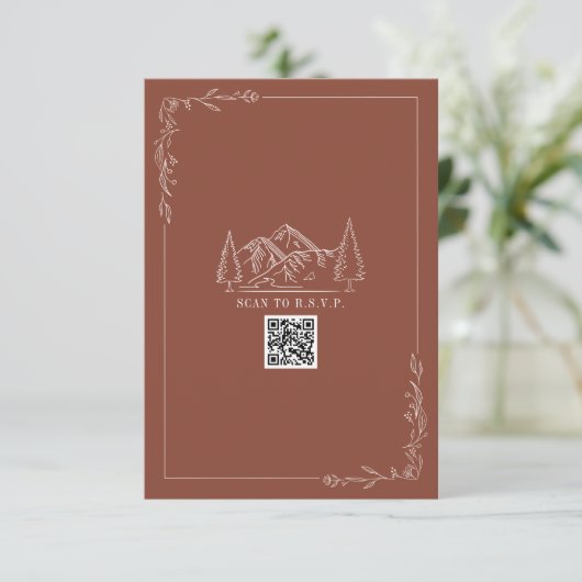 Line Art Mountains Terracotta QR Code Wedding RSVP (Debout devant)