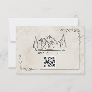 Line Art Mountains Watercolor QR Code Wedding RSVP