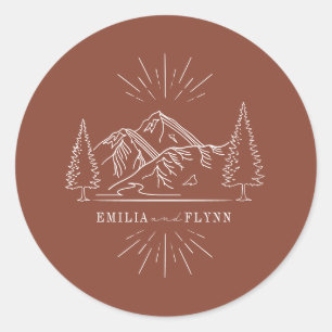 Line Art Mountains Wedding Terracotta Wedding Ronde Sticker