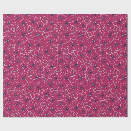 Line Art Poppies in Deep Crimson Cadeaupapier (Vlak)