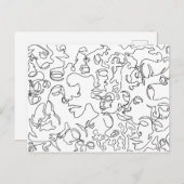Line Art Postcard With Faces Briefkaart (Voorkant / Achterkant)