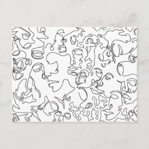 Line Art Postcard With Faces Briefkaart