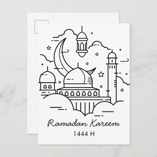 Line Art Ramadan Kareem - Carte postale EID Moubar (Devant / Derrière)