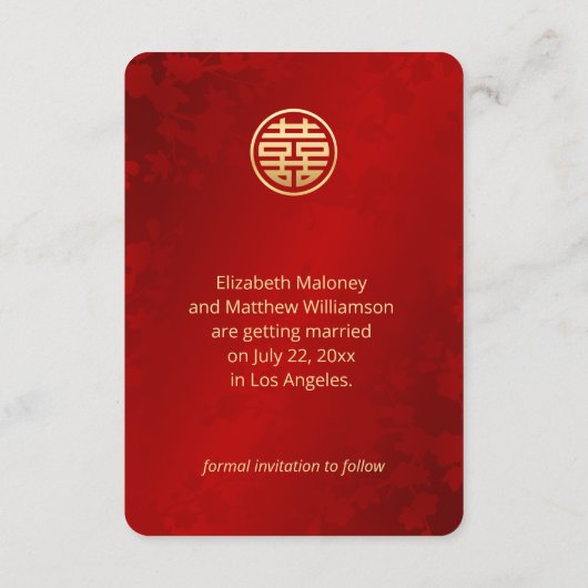 Line Art Rood Chinees Bruiloft Save The Date Kaart (Achterkant)