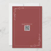 Line Art Rustic Barn Muted Red Wedding QR Kaart (Achterkant)