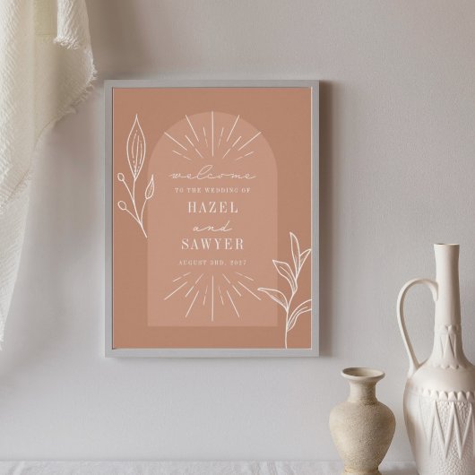 Line Art Script Terracotta Wedding Welcome Poster