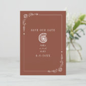 Line Art Seashell Terracotta Rustiek Strand Bruilo Save The Date (Staand voorkant)